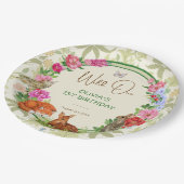 Wild One Forest Friends Floral Birthday ペーパープレート (アングル)