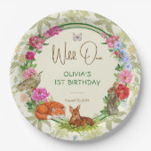 Wild One Forest Friends Floral Birthday ペーパープレート (正面)