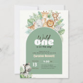 Wild One Greenery Safari ベビーシャワー 招待状 (正面)