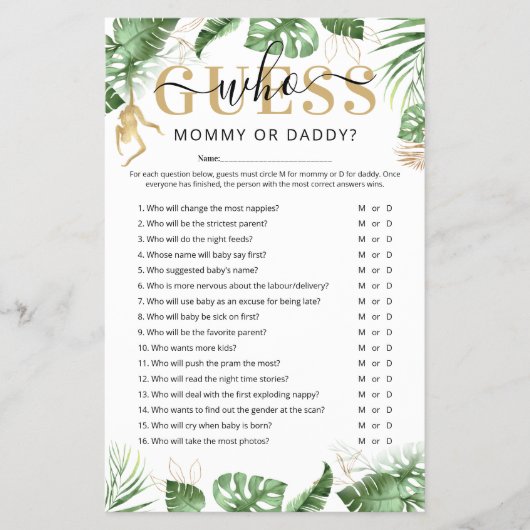 Wild One 'Guess Who' Baby Shower Game Flyer チラシ (正面)