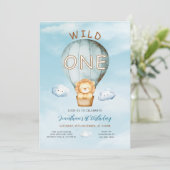 Wild One Hot Air Balloon Jungle 1st Birthday Cloud 招待状 (スタンド正面)