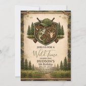 Wild One Hunting and Fishing Boys 9th Birthday 招待状 (正面)