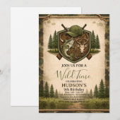 Wild One Hunting and Fishing Boys 9th Birthday 招待状 (正面/裏面)