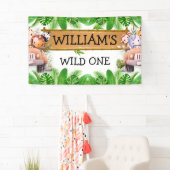 Wild One JUNGLE サファリ動物 誕生日 横断幕 (インサイチュ)