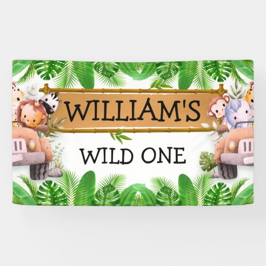Wild One JUNGLE サファリ動物 誕生日 横断幕 (横)