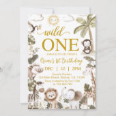 Wild One Jungle Animals 1st Birthday Party 招待状 (正面)
