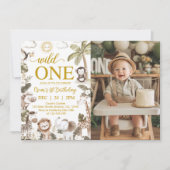 Wild One Jungle Animals 1st Birthday Party Photo 招待状 (正面)