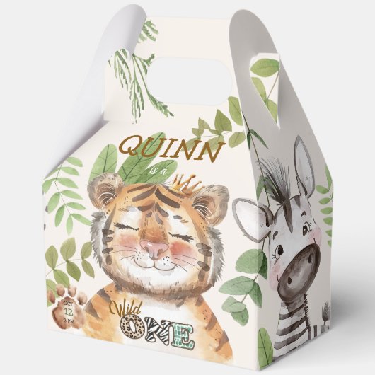 Wild One Jungle Animals Safari 1st Birthday フェイバーボックス (正面)