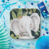 Wild One Jungle Animals Safari 1st Birthday ペーパープレート (パーティー)