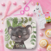 Wild One Jungle Animals Safari 1st Birthday ペーパープレート (パーティー)