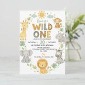 Wild One Jungle Animals Safari 1st Birthday 招待状 (スタンド正面)