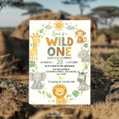 Wild One Jungle Animals Safari 1st Birthday 招待状