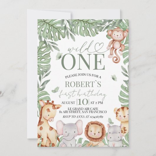 Wild One Jungle Birthday Invite 招待状 (正面)