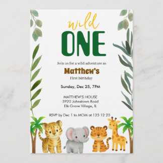 Wild One Jungle First Birthday Invitation 招待状