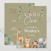 Wild One Jungle First Birthday Invitation 招待状 (正面/裏面)