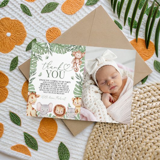 Wild One Jungle Photo Thank You 招待状