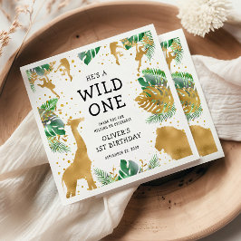 Wild One Jungle Safari 1歳の誕生日パーティー スタンダードカクテルナプキン