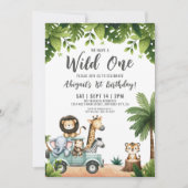 Wild One Jungle Safari 1歳の誕生日パーティー 招待状 (正面)