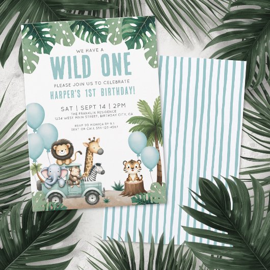 Wild One Jungle Safari 1st Birthday Party 招待状
