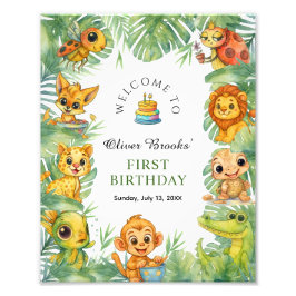 Wild One Jungle Safari 1st Birthday Party Sign フォトプリント