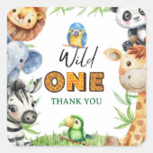 Wild One Jungle Safari 1st birthday Thank You  スクエアシール (正面)