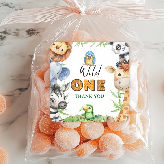 Wild One Jungle Safari 1st birthday Thank You  スクエアシール