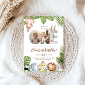 Wild One Jungle Safari Animal  Photo 1st Birthday 招待状