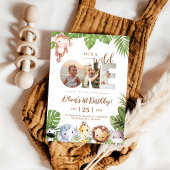 Wild One Jungle Safari Animal  Photo 1st Birthday 招待状