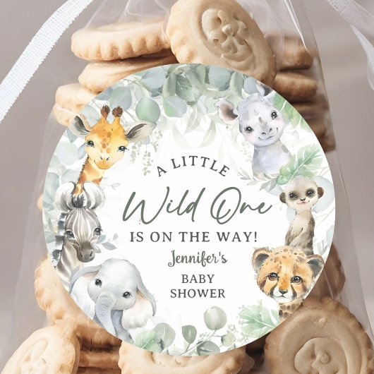 Wild One Jungle Safari Animals Baby Shower ラウンドシール