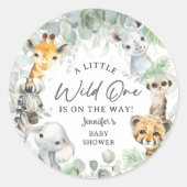 Wild One Jungle Safari Animals Baby Shower ラウンドシール (正面)