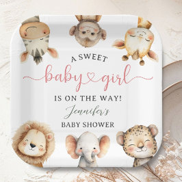 Wild One Jungle Safari Animals Baby Shower Girl ペーパープレート