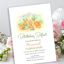 Wild One Jungle Safari Animals Boy 1st Birthday 招待状