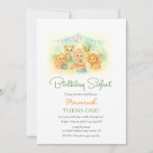 Wild One Jungle Safari Animals Boy 1st Birthday 招待状 (正面)