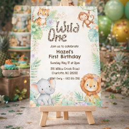Wild One Jungle Safari Animals First Birthday  招待状