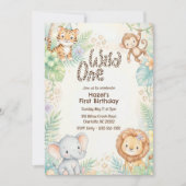 Wild One Jungle Safari Animals First Birthday  招待状 (正面)