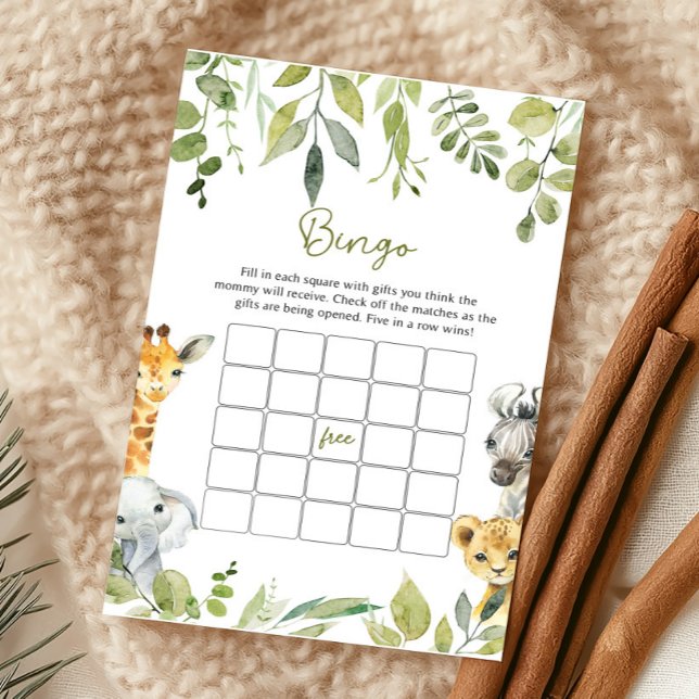 Wild One Jungle Safari Baby Shower Bingo Game (クリエイターアップロード済み)