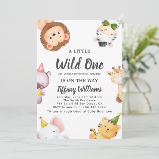 Wild One Jungle Safari Baby Shower Party 招待状 (スタンド正面)