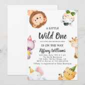 Wild One Jungle Safari Baby Shower Party 招待状 (正面/裏面)