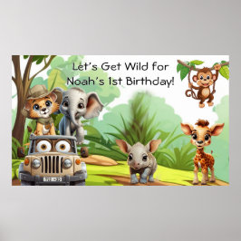 Wild One Jungle Safari Birthday Banner – 1st Birth ポスター