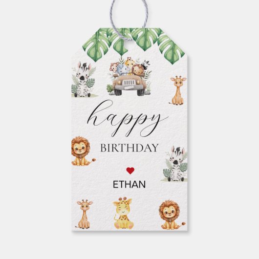 Wild One Jungle Safari Birthday for Boys ギフトタグ (裏面)