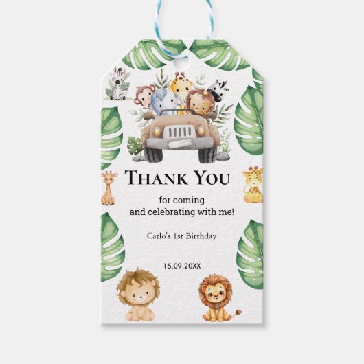 Wild One Jungle Safari Birthday for Boys ギフトタグ (正面)