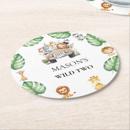 Wild One Jungle Safari Birthday for Boys ラウンドペーパーコースター