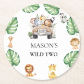 Wild One Jungle Safari Birthday for Boys ラウンドペーパーコースター (正面)