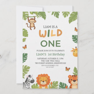 Wild One Jungle Theme 1st Birthday Party Invite 招待状