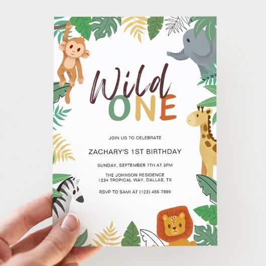 Wild One Kids Safari 1st Birthday Party 招待状
