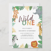 Wild One Kids Safari 1st Birthday Party 招待状 (正面)