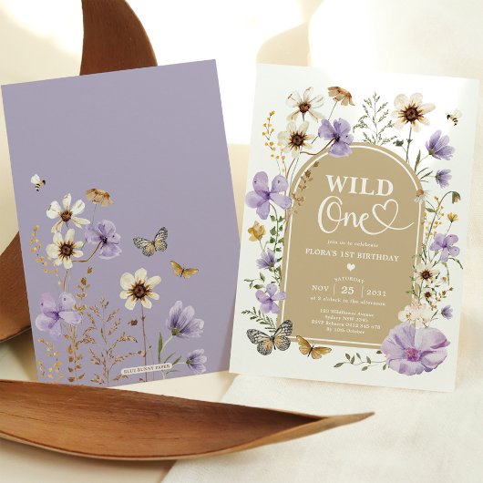 Wild One: Lavender Wildflower Meadow 1st Birthday 招待状