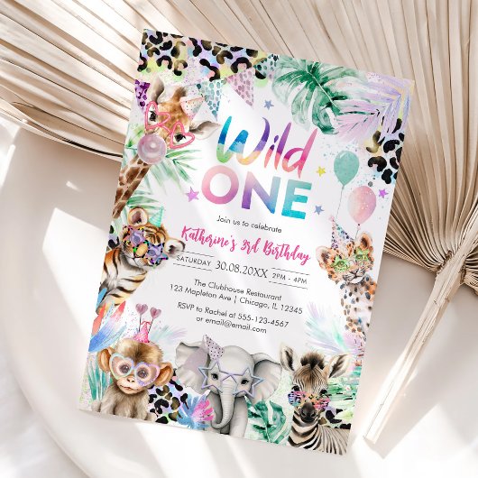 Wild One Leopard Jungle 1st Birthday Invitation 招待状