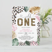 Wild One Leopard Pink Party Animals 1st Birthday 招待状 (スタンド正面)