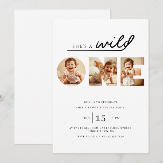 Wild ONE Modern Photo 1ST Birthday 招待状 (正面/裏面)